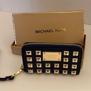 Michael Kors Blue and Gold Studded Wallet